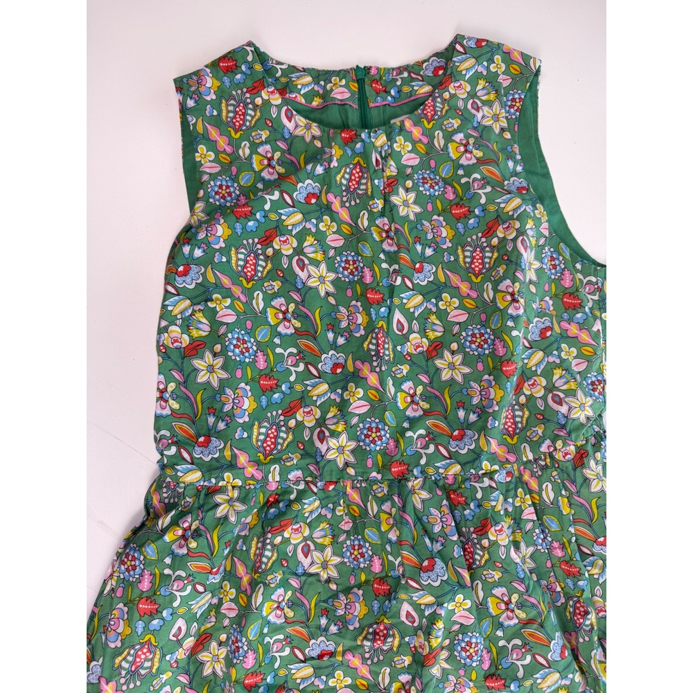 Boden Green Floral Summer Sleeveless Midi Dress Pink Embroidered Hem Womens 10 - Picture 3 of 12
